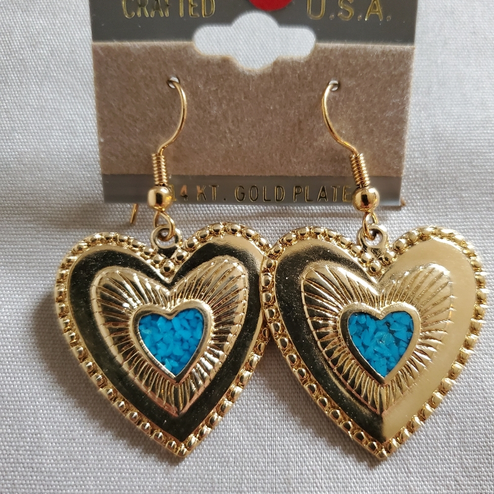 Handmade genuine turquoise hearts earrings
